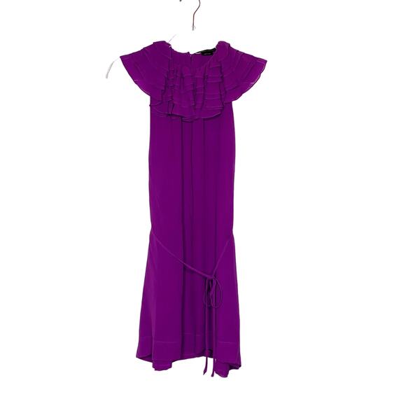 BCBGMAXAZRIA Ruffled A-Line Mini Dress Drawstring Waist Chiffon Purple Size XS - Picture 1 of 7